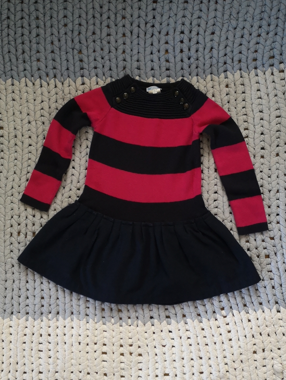 Jacadi Red and Black Striped Knit Dress
